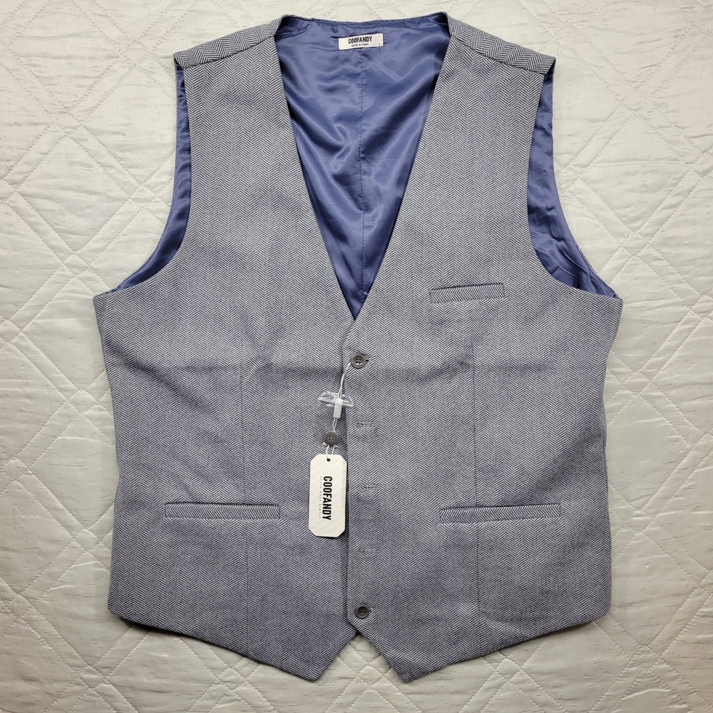 Coofandy blue stripped suit vest size L nwt